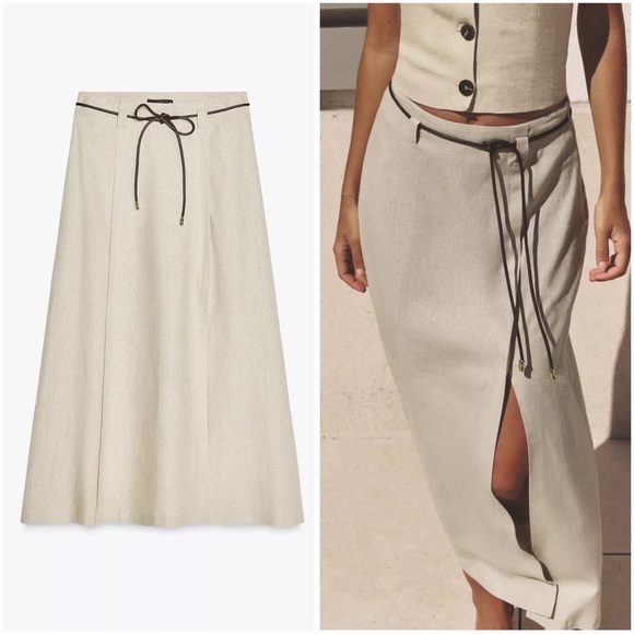 ZARA LINEN MIDI SKIRT - Picture 1 of 6